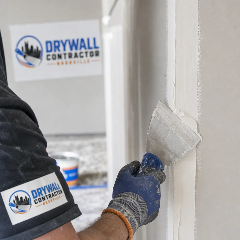 Drywall seam being taped and coated with a straight feathered edge and clean corner detail